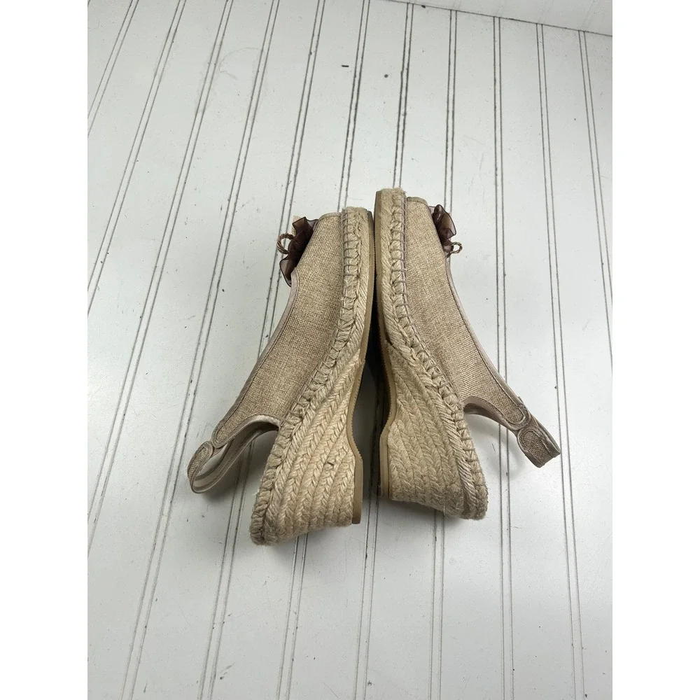 Aura Beige Linen Floral Espadrille Slingback Wedge Sandals Women's Size 40 9-10